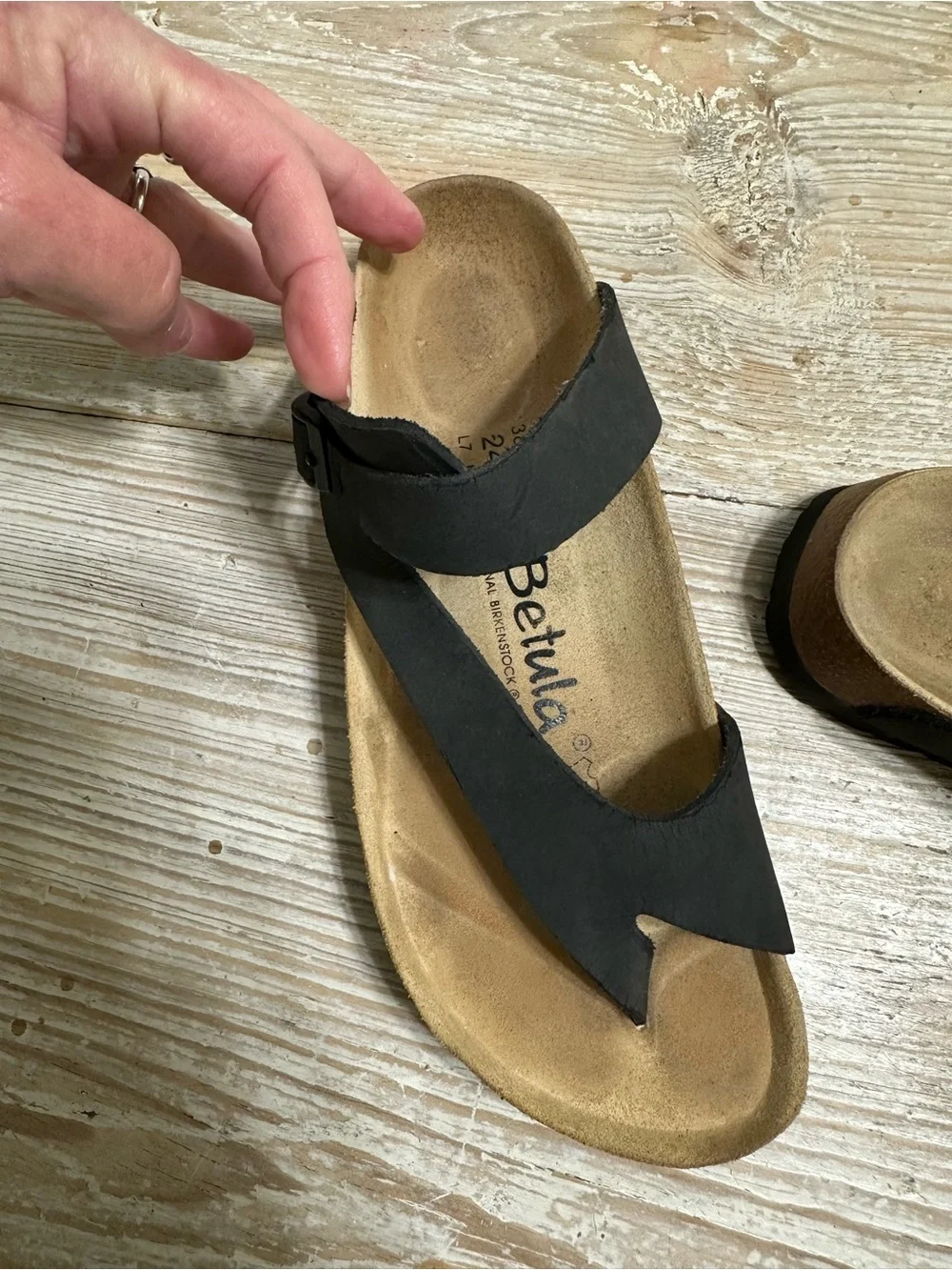 Birkenstock Betula Jasmine Black Nubuck Toe-Loop Sandals Sz 38